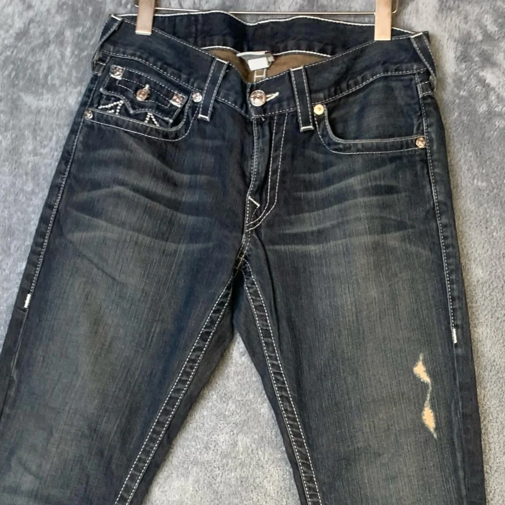 Vintage True Religion Straight Leg Dark Wash Low Rise Jeans Contrast Stitch 31 - Picture 3 of 11